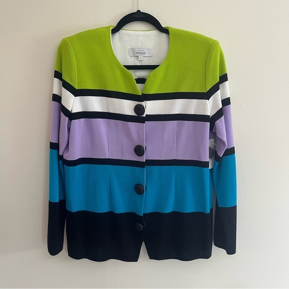 Exclusively Misook Women's Multicolor Striped Knit Sweater Blazer Size Large - Picture 1 of 9